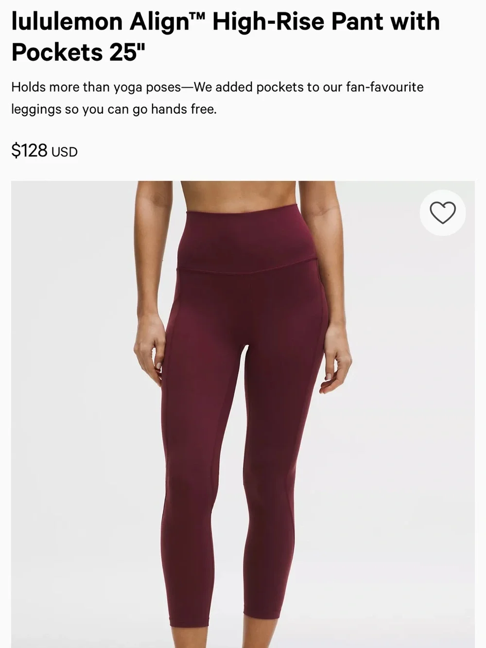 lululemon athletica Align™ High-Rise Pant with Pockets 25" - Burgundy size 8 - Picture 2 of 5
